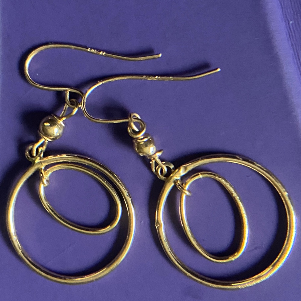 Beautiful Solid 14k Gold Circular Dangle Earrings… - image 3